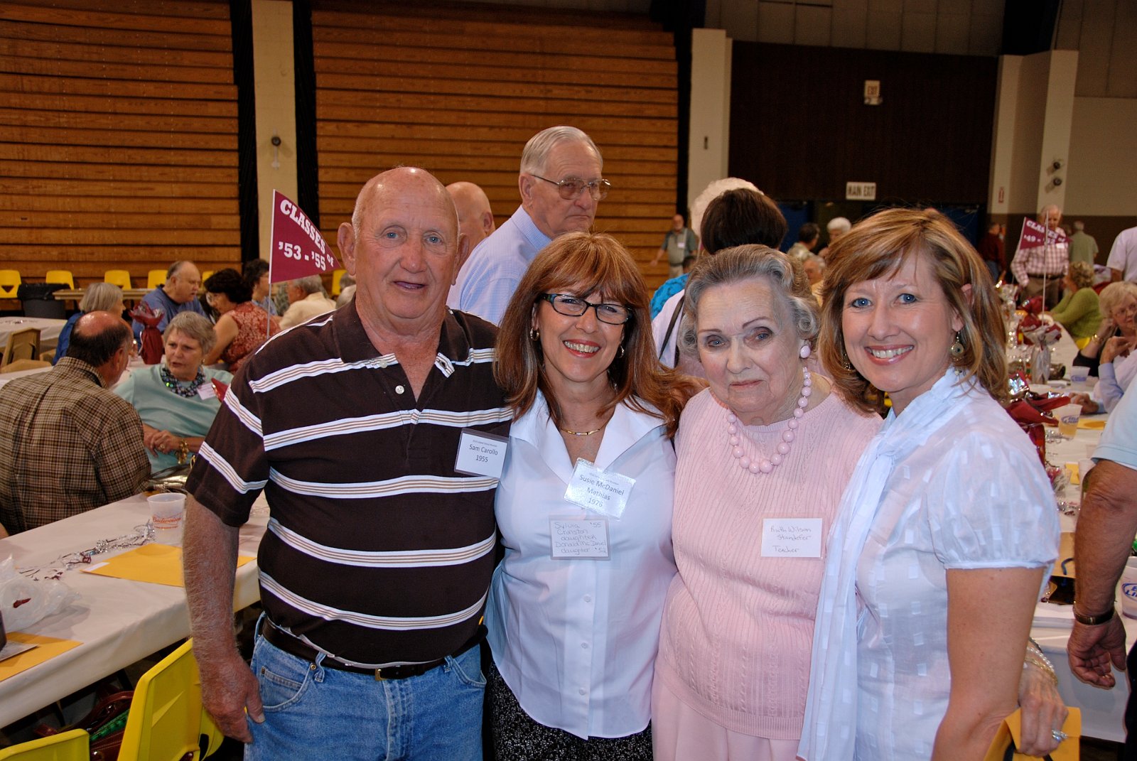 Sam Carollo '55, Susie Mc Daniel Mathias '74, Ruth Clark Wilson Standefer teacher, Debbie Mc Daniel Rogers '76.JPG